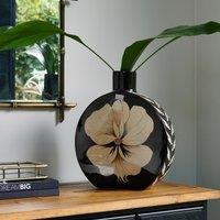 Large Oriental Floral Round Vase in Black