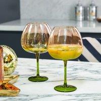Set of 2 Deco Flower Gin Glasses in Green/Blush