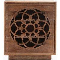 Petala Carved Flower of life Mango Wood 3 Drawer Chest