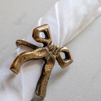 Set of 4 Bow Napkin Rings in Antique Gold