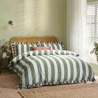 Nature Birdie Stripe Ruffle Duvet Cover and Pillowcase Set