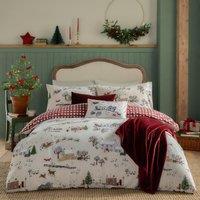Cotswolds Christmas Printed Reversible Duvet Cover and Pillowcase Set