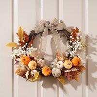 50cm Neutral Velvet Pumpkins Half Wreath with Bow
