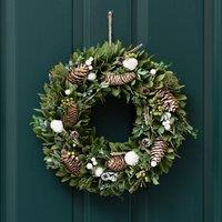 38cm Cotton Ball Wood Shave Wreath