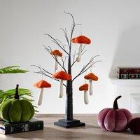 70cm Twig Tree in Black with 6-piece Hanging Orange Toadstools