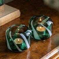 Set of 2 Candy Stripe Tealight Holder in Green