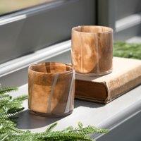 Set of 2 Candy Stripe Tealight Holder in Cream