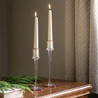 Set of 2 Red Tipped Glass Candle Sticks