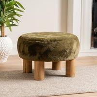 Olivine Faux Fur Round Footstool