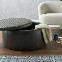Aramis Round Woven Leather Storage Pouffe