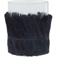 Large Raffia Candle Holder in Black