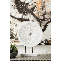 Large Distressed Carved Mango Wood Round Sculpture in White