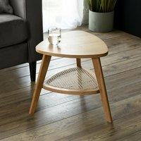 Vita Oak & Rattan Triangular Side Table with Shelf