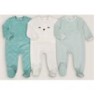 Pack of 3 Velour Sleepsuits in Cotton Mix, Birth-3 Years