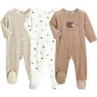 Pack of 3 Sleepsuits in Cotton Mix Velour