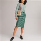 Knee-Length Straight Skirt in Leather