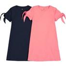 Pack of 2 Dresses in Cotton with Short Tie-Sleeves