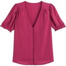 V-Neck Blouse with Short Puff Sleeves