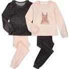 Pack of 2 Pyjamas in Velour with Squirrel Print and Ruffled Collar