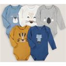 Pack of 5 Bodysuits with Animal Prints and Long Sleeves