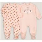Pack of 2 Velour Sleepsuits in Printed Cotton Mix