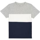 Colour Block Cotton T-Shirt with Crew Neck, 3-14 Years