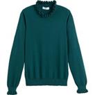 Cotton Long Sleeve Jumper with Ruffled High Neck