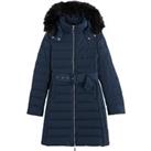 Recycled Long Padded Puffer Jacket with Faux Fur-Trimmed Hood