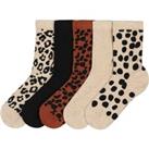 Pack of 5 Pairs of Crew Socks in Animal Print Cotton Mix