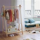 Esme Solid Pine and Rattan Cane Child's Clothes Rack