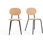 Set of 2 Loumi Beech & Metal Stackable Chairs