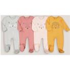 Pack of 4 Sleepsuits in Cotton with Animal Print