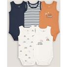 Pack of 5 Sleeveless Bodysuits in Cotton