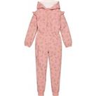 Fleece Hooded Onesie in Cotton Mix with Ruffle Sleeves