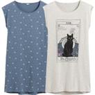 Pack of 2 Nightshirts in Printed Cotton with Short Sleeves