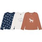 Pack of 3 T-Shirts in Unicorn Print Cotton with Long Sleeves