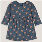 Heart Print Cotton Dress with Long Sleeves