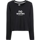 Cotton Cropped Slogan T-Shirt with Long Sleeves