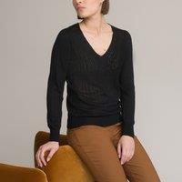 Fine Pointelle Knit Jumper with V-Neck