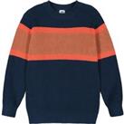 Striped Cotton Jumper in Chunky Knit with Crew Neck