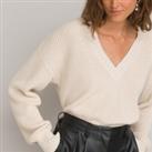 Ribbed Cotton Mix Jumper with V-Neck