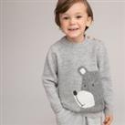 Jacquard Bear Jumper in Fine Knit with Crew Neck