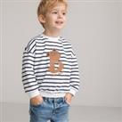 Breton Striped Sweatshirt in Cotton Mix with Bear Print and Crew Neck