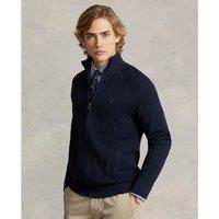Embroidered Logo Cotton Cardigan in Fine Knit with Zip Fastening