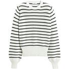 Striped Ribbed Knit Jumper in Cotton Mix with Balloon Sleeves