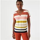 Striped Cotton Mix Jumper with V-Neck