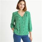 Floral V-Neck Blouse with 3/4 Length Sleeves