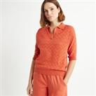 Cotton Polo Jumper in Pointelle Knit