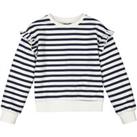 Striped Ruffled Sweatshirt in Cotton Mix with Crew Neck