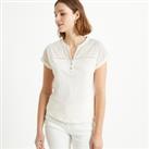Cotton Grandad Collar T-Shirt with Short Sleeves